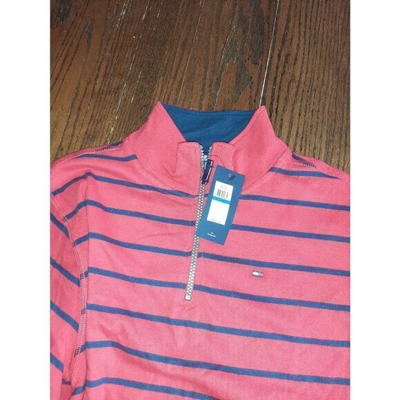New Boys XL 20 Tommy Hilfiger Red Blue 1/4 Zip Long Sleeve Striped Shirt NWT - Picture 5 of 5